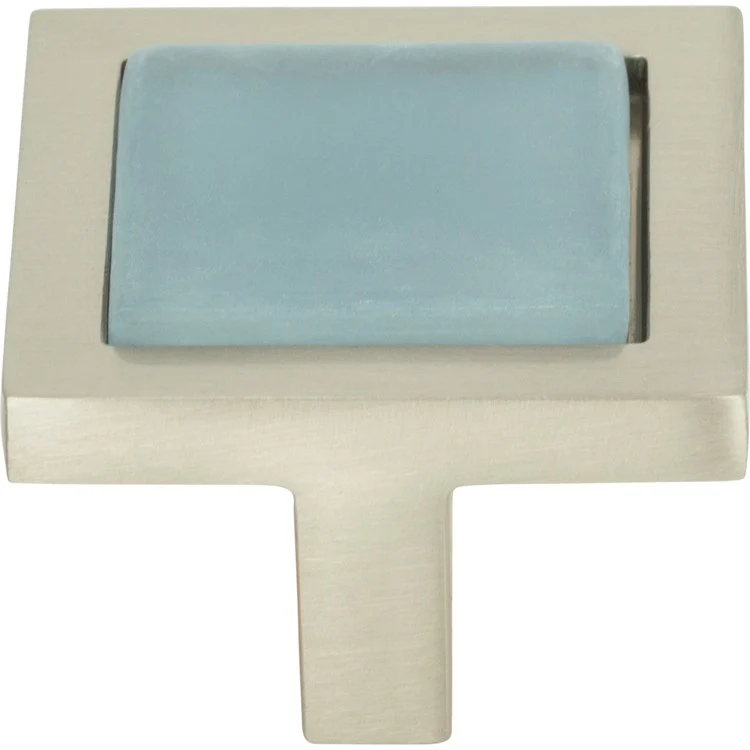 Knob Atlas Spa Blue Square Brushed Nickel Zinc Alloy 1-3/8 Inch - Frankwebs