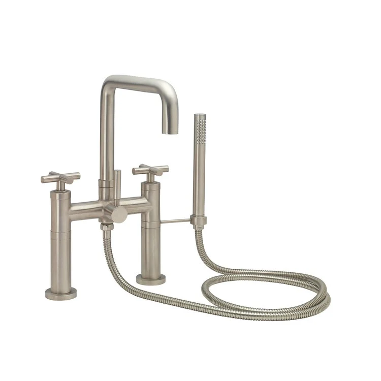 Tub Filler Bolsa Contemporary Deck Mount with Handshower 7 Inch Spread 3 Series 70 Lever ADA Satin Nickel 2 Hole - Frankwebs