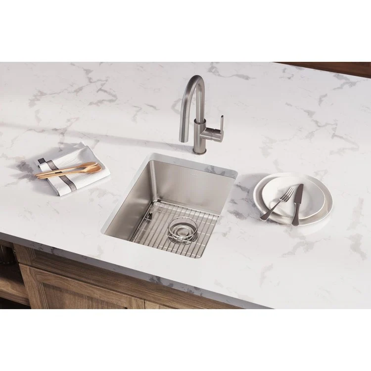 Sink Kit Lustertone Iconix 16.5 x 20.5 Inch Single Bowl Luminous Satin Bottom Grid Drain Strainer - Frankwebs