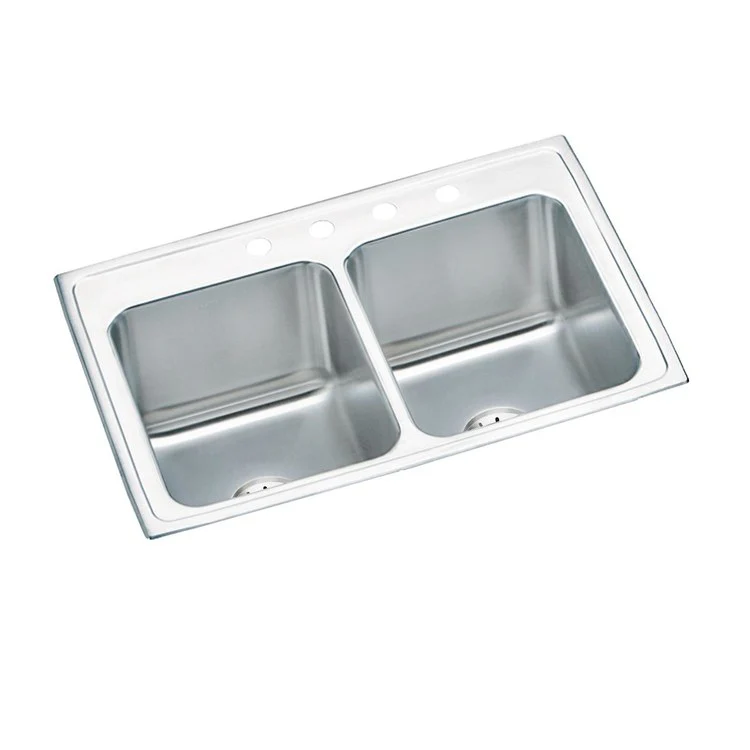 Kitchen Sink Lustertone Classic 33 x 22 Inch Double Bowl Equal with Perfect Drain 4 Hole Lustrous Satin Drop-In 10-1/8 Inch - Frankwebs