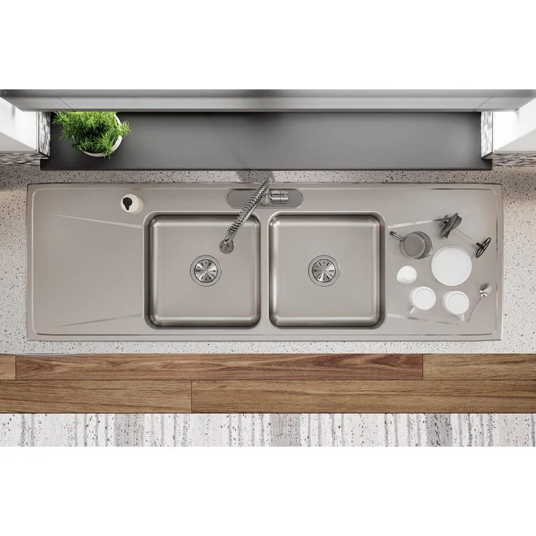 Kitchen Sink Lustertone Classic 66 x 22 Inch Double Bowl Equal with 2 Drain Board MR2 Hole Lustrous Satin Drop-In - Frankwebs