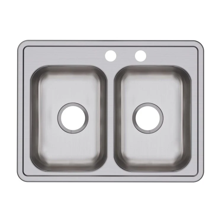 Kitchen Sink Dayton 25 x 19 Inch Double Bowl Equal MR2 Hole ADA Satin Drop-In Rectangle Drain Location Center Depth 6-1/3 Inch Bottom Only Pads - Frankwebs