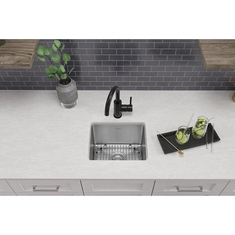 Sink Kit Crosstown Dual Mount 15 x 15 Inch Single Bowl Polished Satin Bottom Grid - Frankwebs