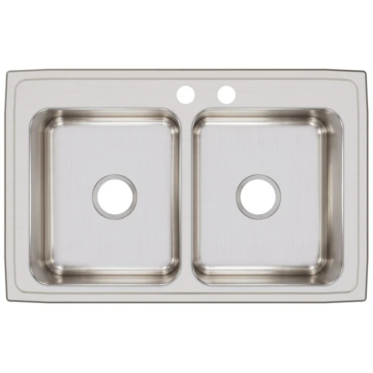 Kitchen Sink Lustertone Classic 33 x 21.25 Inch Double Bowl Equal MR2 Hole Lustrous Satin Drop-In Stainless Steel Drain Location Center Sides and Bottom Pads - Frankwebs