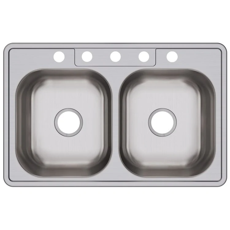 Kitchen Sink Dayton 33 x 21.25 Inch Double Bowl Equal 5 Hole ADA Satin Top Mount Rectangle Drain Location Center Depth 6-4/7 Inch Bottom Only Spray - Frankwebs