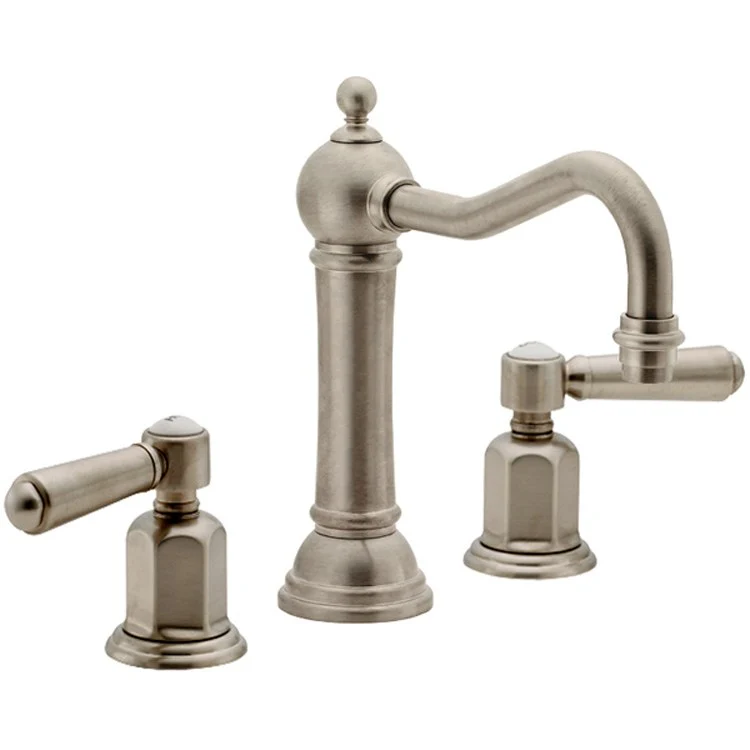 Lavatory Faucet Montecito Widespread 8 Inch Spread 2 Lever ADA Satin Nickel 1.2 Gallons per Minute ZeroDrain Pop Down Style Drain with 2-1/4 Inch Diameter Flange 3 Hole - Frankwebs