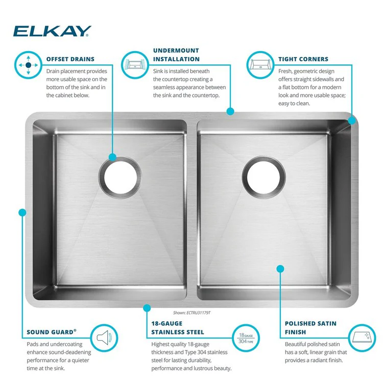 Kitchen Sink Crosstown 31.5 x 18.5 Inch Double Bowl Equal Polished Satin Undermount - Frankwebs