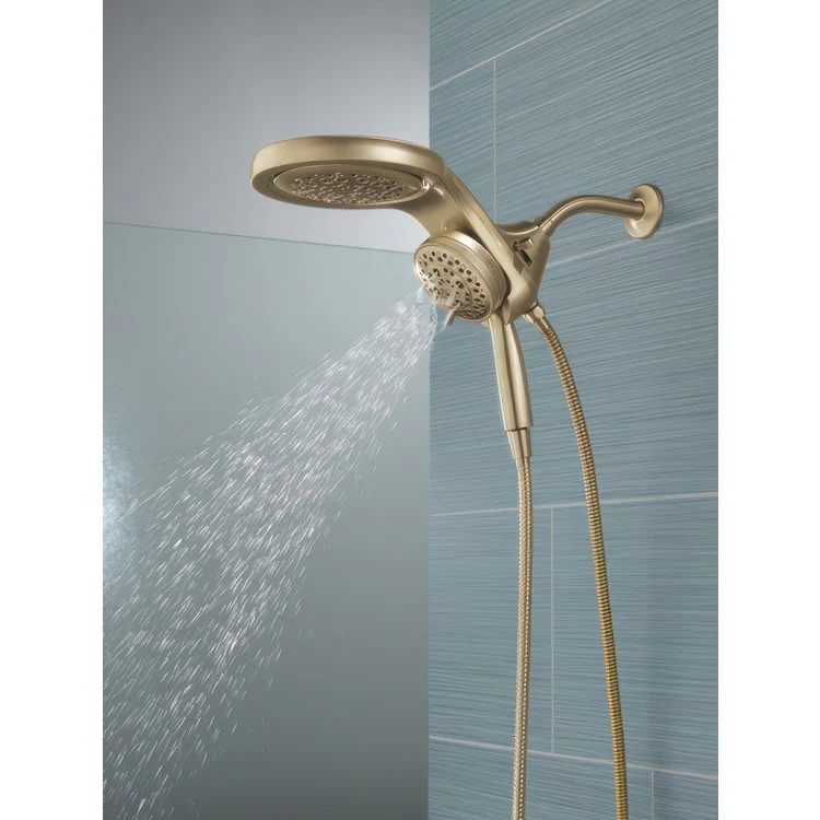 Handshower Combination HydroRain Universal Showering Components HydroRain H2Okinetic In2ition 2-In-1 Lumicoat Champagne Bronze WaterSense 5 Function 6 Inch 60-82 Inch Stretchable Metal Hose 12-1/4 Inch - Frankwebs