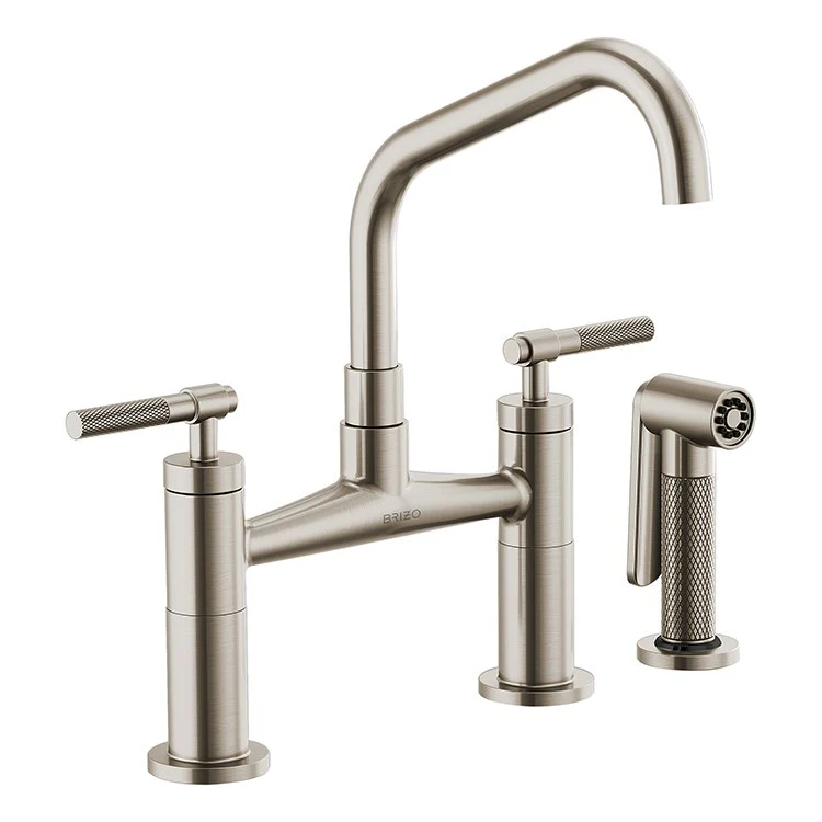 Litze Two Handle Kitchen Bridge Faucet with Angled Spout/Knurled Handle/Side Sprayer - Frankwebs