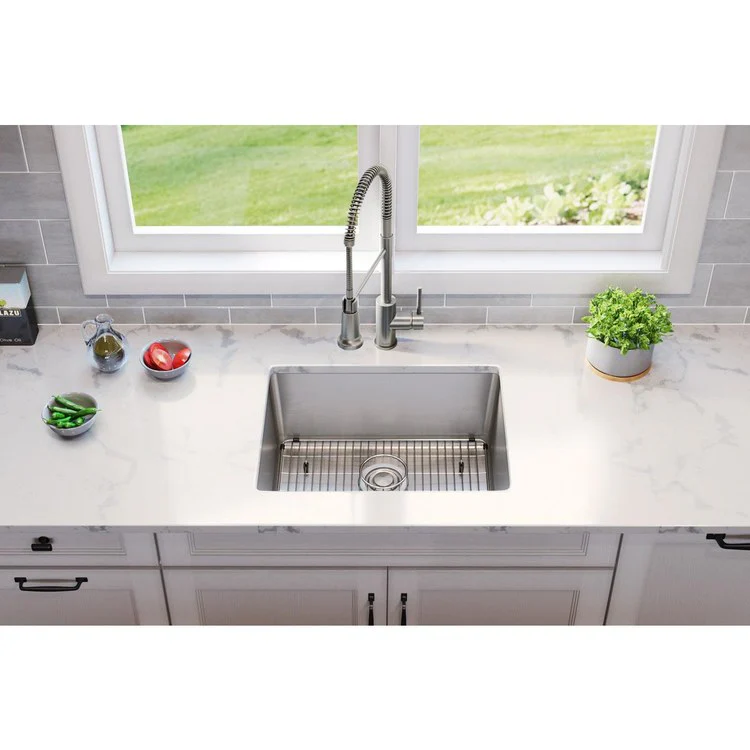 Sink Kit Lustertone Iconix 23.5 x 18.25 Inch Single Bowl Luminous Satin Bottom Grid Drain Strainer - Frankwebs