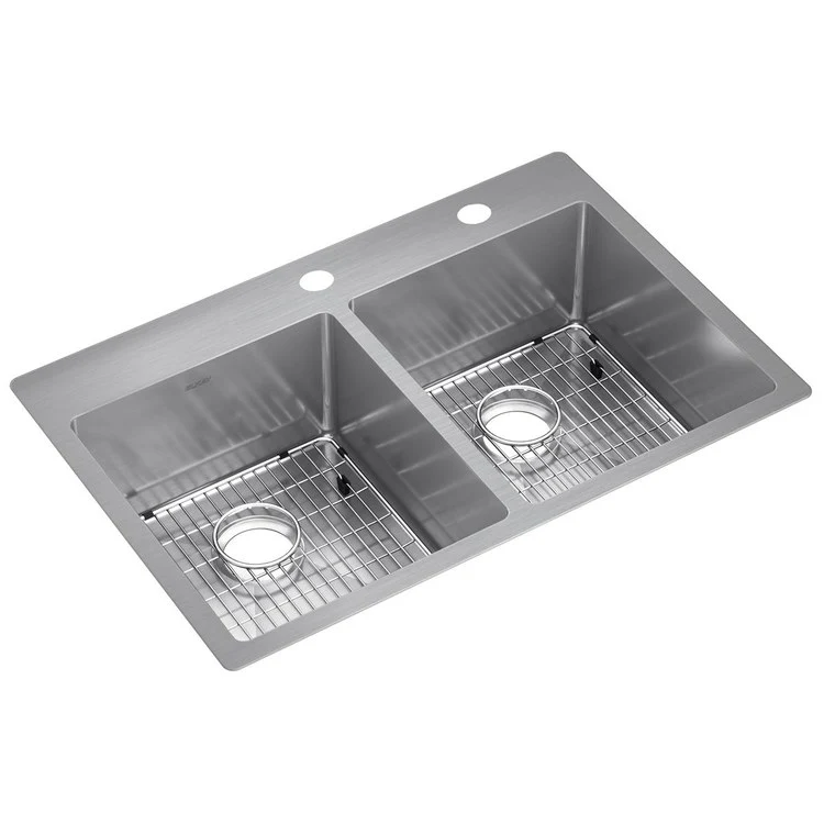 Kitchen Sink Crosstown 33 x 22 Inch Double Bowl Equal Kit FR2 Hole Polished Satin Drop-In Undermount - Frankwebs
