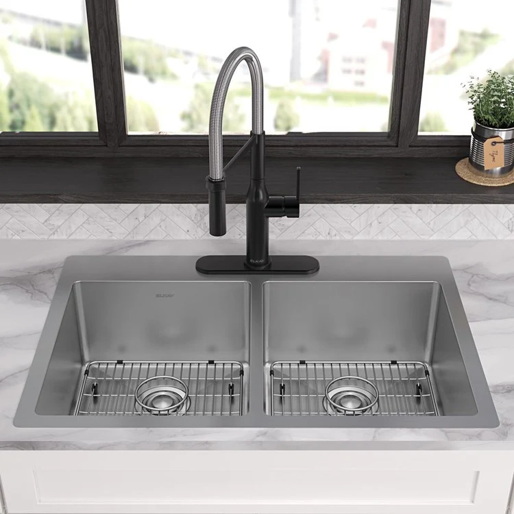 Kitchen Sink Crosstown 33 x 22 Inch Double Bowl Equal Kit 3 Hole Polished Satin Drop-In Undermount - Frankwebs