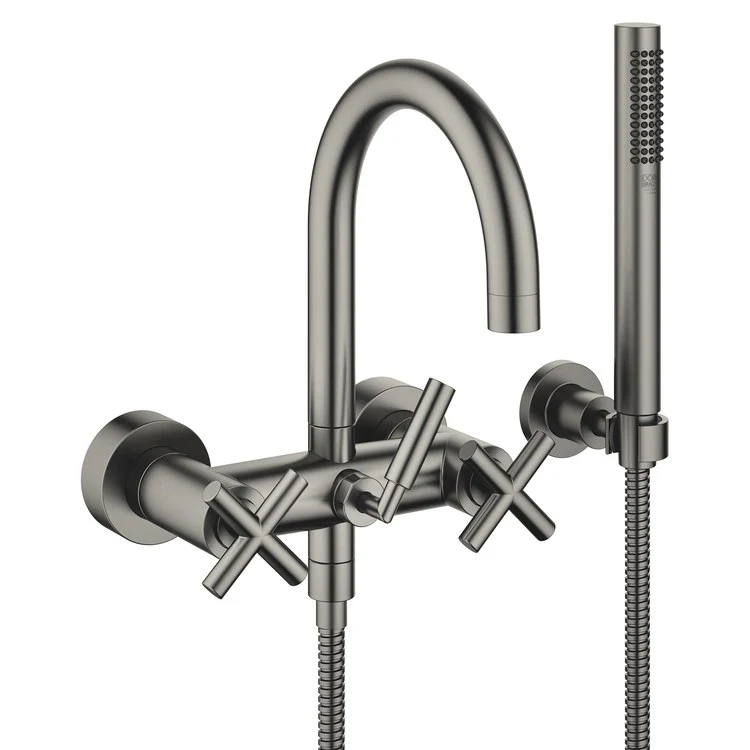 Tub Filler TARA Mixer for Wall Mount with Handshower 5-7/8 Inch Spread 3 Cross/Lever Brushed Dark Platinum - Frankwebs