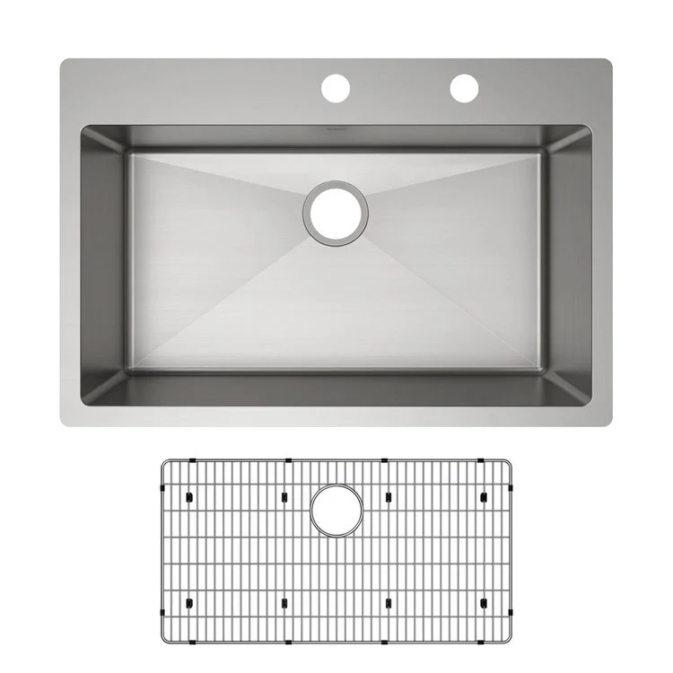 Kitchen Sink Crosstown 33 x 22 Inch Single Bowl Kit FR2 Hole Polished Satin Drop-In Undermount Stainless Steel 18 Gauge - Frankwebs