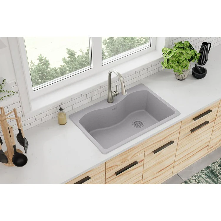 Kitchen Sink Quartz Classic 33 x 22 Inch Single Bowl Greystone Drop-In E-Granite 9-1/2 Inch - Frankwebs