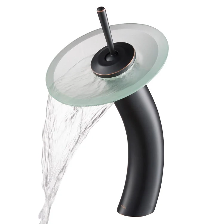 Tall Waterfall Bathroom Faucet for Vessel Sink with Frosted Glass Disk - Frankwebs