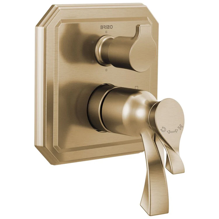 Thermostatic Trim Virage with Integrated 6 Function Diverter 3 Lever Brilliance Luxe Gold ADA Metal - Frankwebs