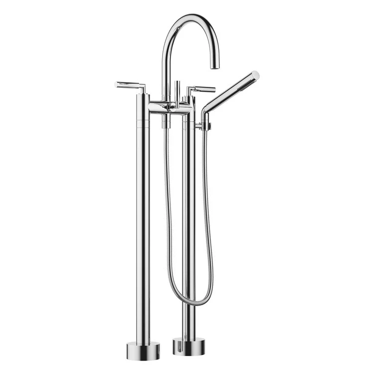 Tub Filler TARA Freestanding Mixer with Handshower 5-7/8 Inch Spread 3 Lever ADA Chrome - Frankwebs