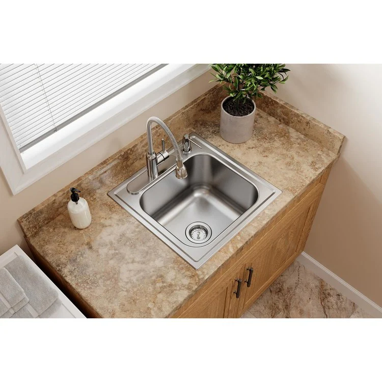 Laundry Sink Dayton Premium 25 x 22 Inch Single Bowl OS4 Hole Premium Highlighted Satin Drop-In - Frankwebs