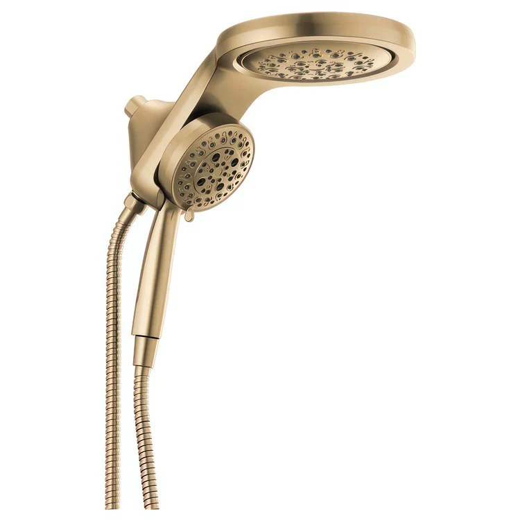 Handshower Combination HydroRain Universal Showering Components HydroRain H2Okinetic In2ition 2-In-1 Lumicoat Champagne Bronze WaterSense 5 Function 6 Inch 60-82 Inch Stretchable Metal Hose 12-1/4 Inch - Frankwebs