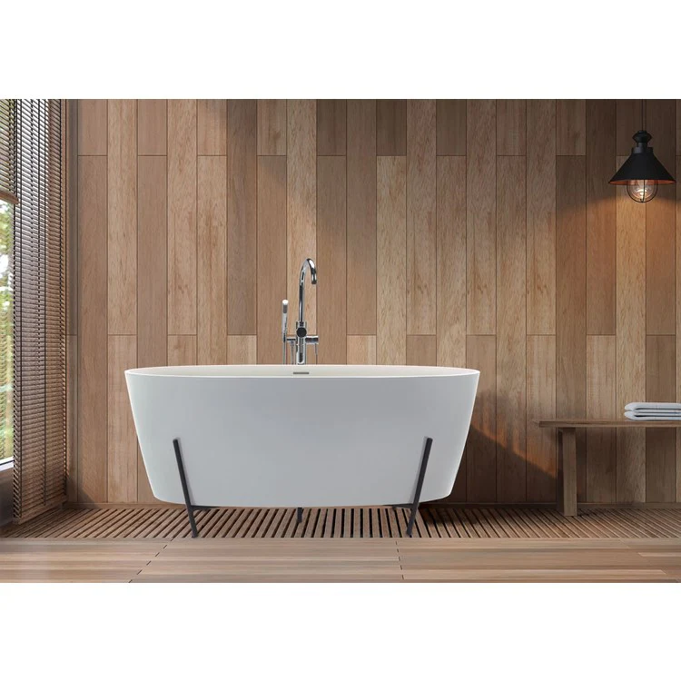 Soaking Tub Elena 65.25 x 32 Inch Freestanding Flat Rim with Cradle Center White Matte Sculpturestone 102 Gallons 22 Inch - Frankwebs