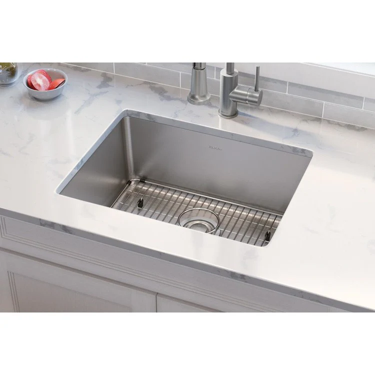 Sink Kit Lustertone Iconix 23.5 x 18.25 Inch Single Bowl Luminous Satin Bottom Grid Drain Strainer - Frankwebs