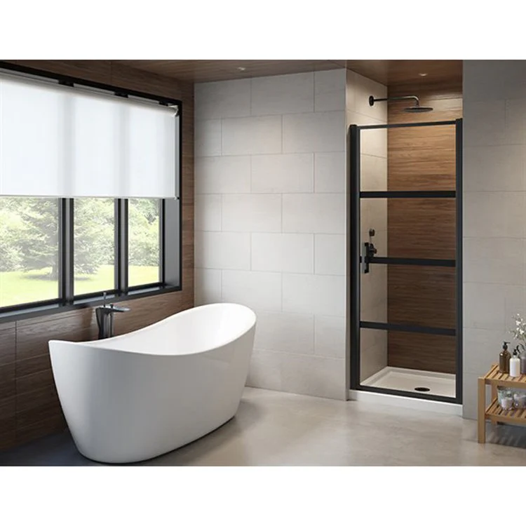 Shower Door Latitude 33 Inch Panel 29-1/2 x 79 Inch Matte Black Clear with Black 5/16 Inch - Frankwebs