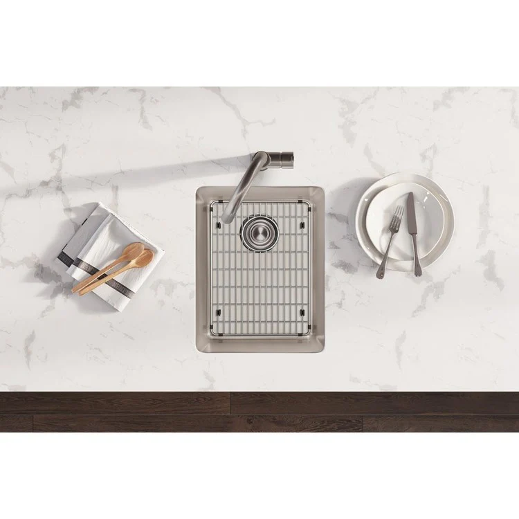 Sink Kit Lustertone Iconix 16.5 x 20.5 Inch Single Bowl Luminous Satin Bottom Grid Drain Strainer - Frankwebs