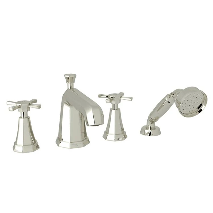 Tub Filler Deco Deck Mount with Handshower 2 Cross Fixed Spout Polished Nickel - Frankwebs