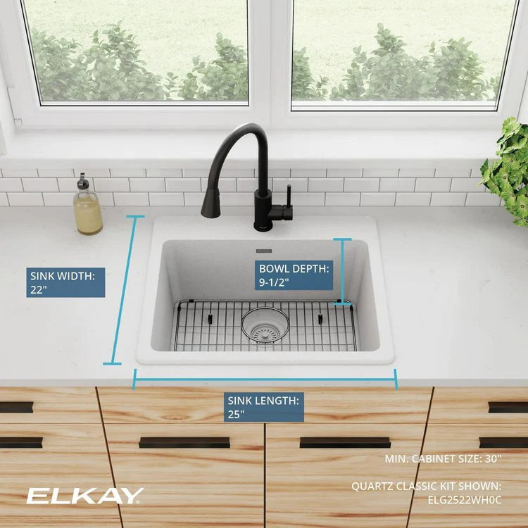 Kitchen Sink Quartz Classic 25 x 22 Inch Single Bowl Sink Kit White Drop-In - Frankwebs