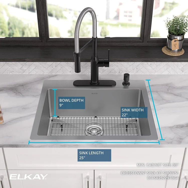 Kitchen Sink Crosstown 25 x 22 Inch Single Bowl 4 Hole Polished Satin Drop-In Undermount - Frankwebs