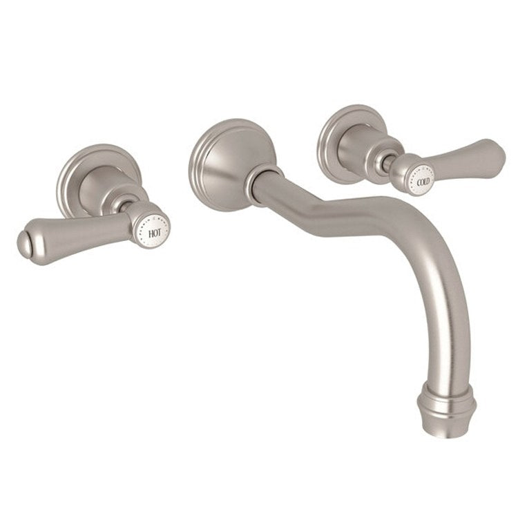 Tub Filler Georgian Era Wall Mount 2 White Porcelain Lever Column Spout Satin Nickel - Frankwebs