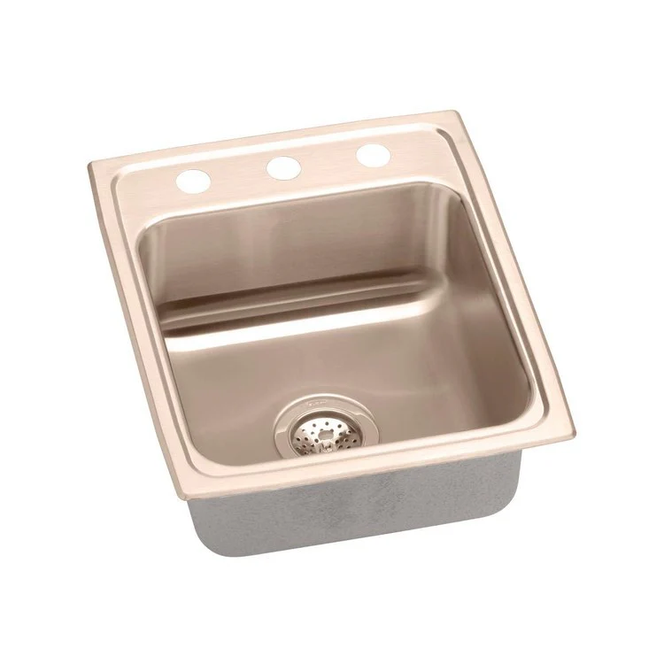 Kitchen Sink 15 x 22 Inch Single Bowl MR2 Hole ADA Copper Drop-In Rectangle Drain Location Rear Center Depth 6 Inch Bottom Only Pads - Frankwebs