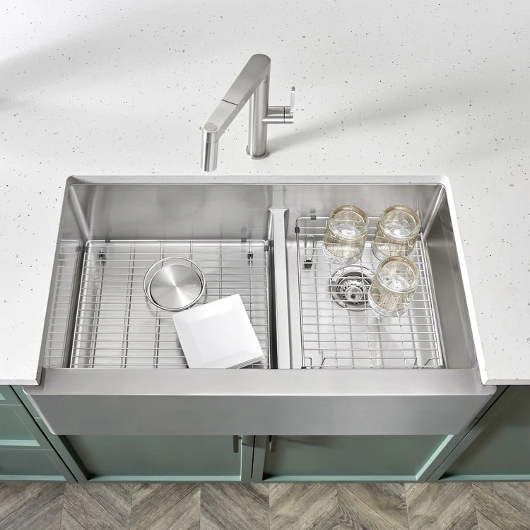 Sink Grid Quatrus No Drain Opening Stainless Steel for Small Bowl R15 Double Bowl Farmhouse Sink 15-5/8 Inch - Frankwebs