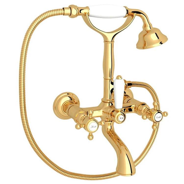 Tub Filler Wall Mount with Handshower 3 Cross Exposed Spout Polished Nickel - Frankwebs