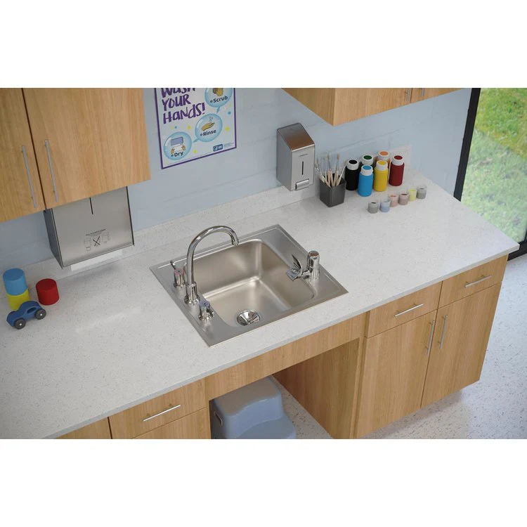 Classroom Sink Lustertone 22 x 19.5 Inch Single Bowl 4 Hole Lustrous Satin Drop-In Minimum Cabinet Size 27 Inch 7-1/2 Inch 18 Gauge Bottom Only Pads 64090012 Mounting Hardware Included for Countertops Up to 3/4IN - Frankwebs