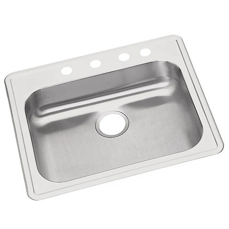 Kitchen Sink Dayton 25 x 22 Inch Single Bowl 4 Hole ADA Satin Drop-In Rectangle Drain Location Rear Center Depth 5-3/8 Inch Bottom Only Pads - Frankwebs