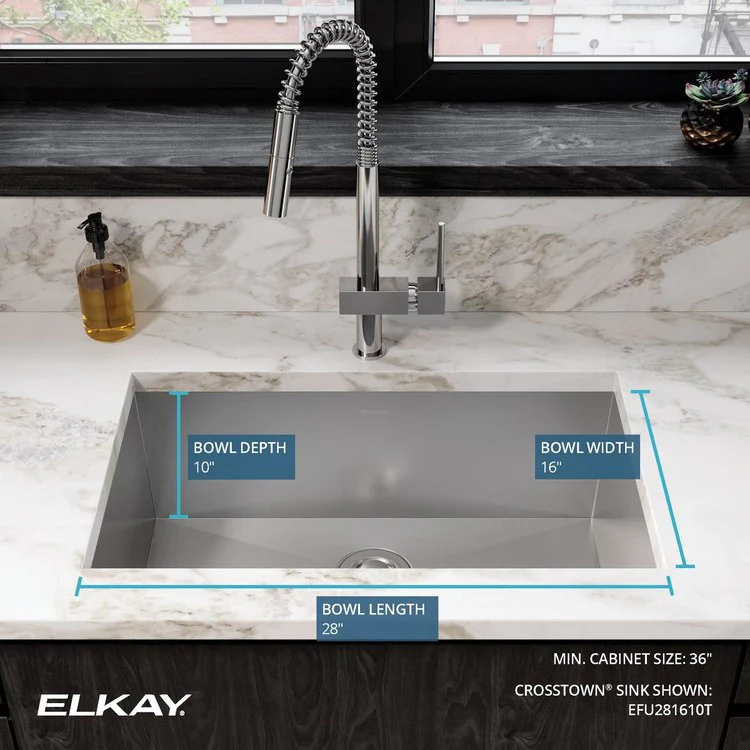 Kitchen Sink Crosstown 30.5 x 18.5 Inch Single Bowl Zero Radius Sink Features Tight Corners Polished Satin Undermount Drain Location Rear Center Includes 1000001404 Template - Frankwebs