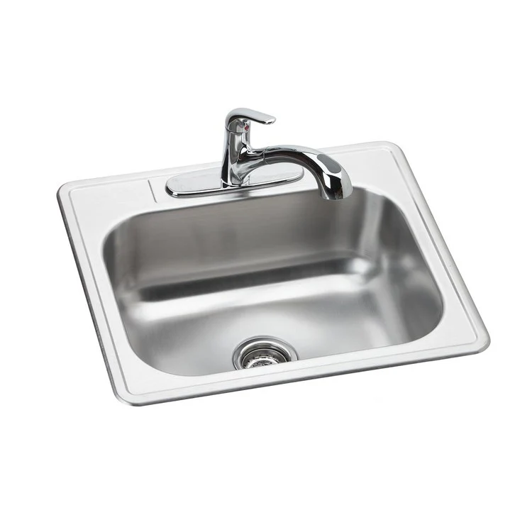 Kitchen Sink Dayton 25 x 22 Inch Single Bowl Kit with Faucet 3 Hole Elite Satin Drop-In - Frankwebs