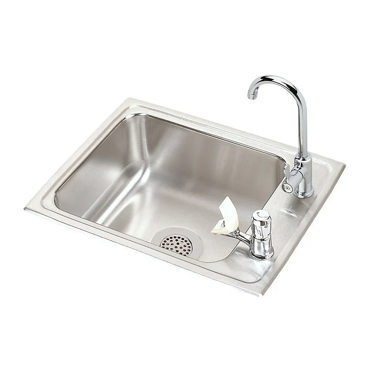 Classroom Sink Lustertone 22 x 17 Inch Single Bowl Faucet & Bubbler Kit 2 Hole Lustrous Satin Drop-In Minimum Cabinet Size 27 Inch 7-5/8 Inch 18 Gauge Bottom Only Pads LKDVR208513LC Faucet LKVR1141A Bubbler and LKVR18 Strainer Included - Frankwebs