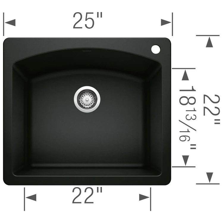 Kitchen Sink Diamond 25 x 22 Inch Single Bowl Single 1 Hole Coal Black Drop-In/Undermount - Frankwebs