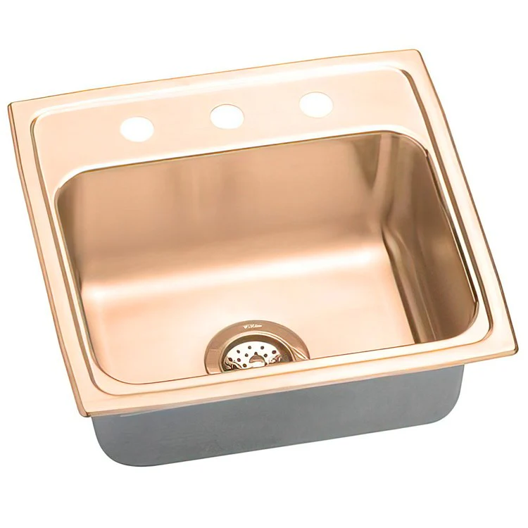 Kitchen Sink 19 x 18 Inch Single Bowl Copper Drop-In CuVerro Antimicrobial Copper Drain Location Center Bottom Only Pads - Frankwebs