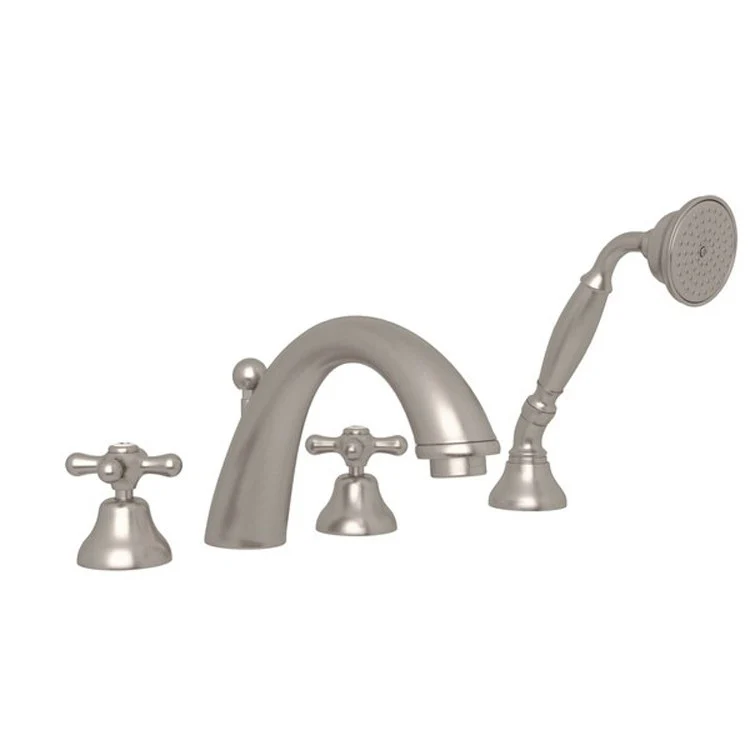 Tub Filler Verona Deck Mount with Handshower 2 Cross Fixed Spout Polished Nickel - Frankwebs