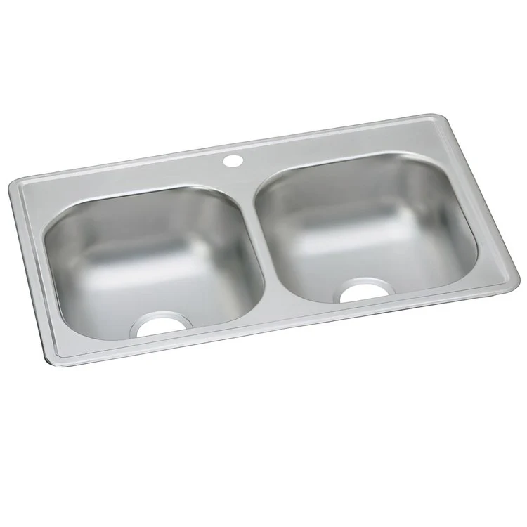 Kitchen Sink Dayton 33 x 19 Inch Double Bowl Equal 1 Hole Elite Satin Top Mount - Frankwebs