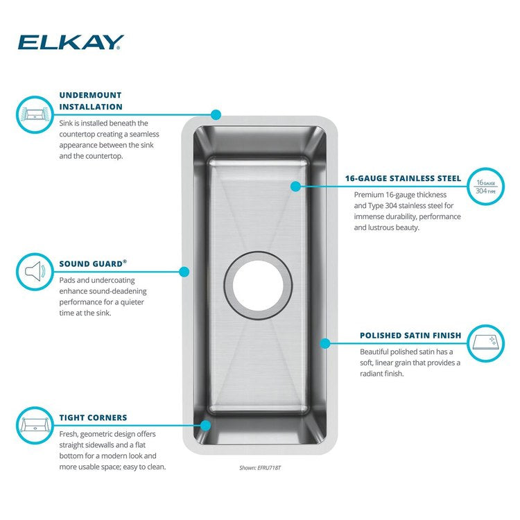 Kitchen Sink Crosstown 10 x 20.5 Inch Single Bowl ADA Polished Satin Undermount Rectangle Drain Location Center Depth 6 Inch Sound Guard - Frankwebs