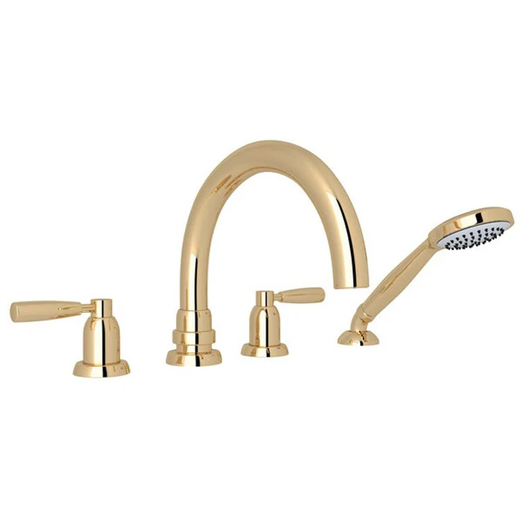 Tub Filler Holborn Deck Mount with Handshower 2 Lever C-Spout Polished Nickel - Frankwebs