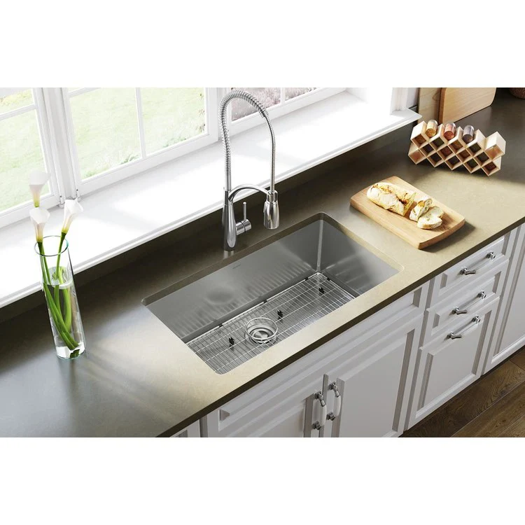 Sink Kit Crosstown 32.5 x 18 Inch Single Bowl Polished Satin Bottom Grid Deep Strainer Drain Cleanser Towel - Frankwebs