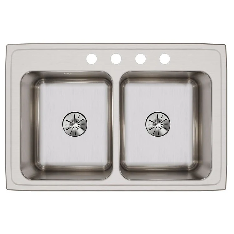 Kitchen Sink Lustertone Classic 33 x 22 Inch Double Bowl Equal with Perfect Drain 4 Hole Lustrous Satin Drop-In 10-1/8 Inch - Frankwebs