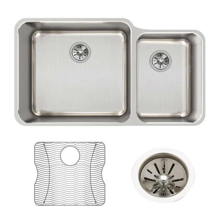 Kitchen Sink Lustertone Classic 35 x 20.5 Inch Double Bowl Kit Offset 60/40 Lustrous Highlighted Satin Undermount - Frankwebs