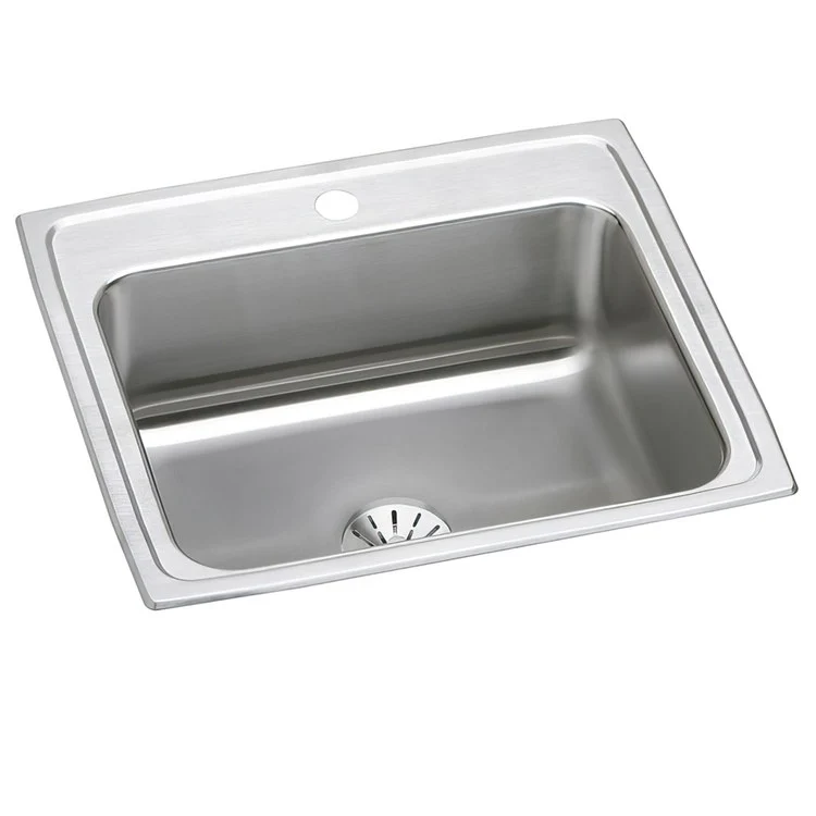 Kitchen Sink Lustertone Classic 22 x 19.5 Inch Single Bowl with Perfect Drain 1 Hole Lustrous Satin Drop-In Stainless Steel Drain Location Center Bottom Only Pads - Frankwebs
